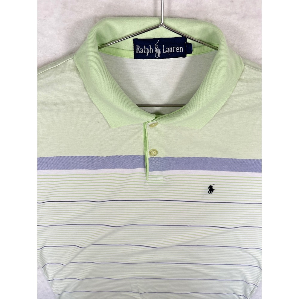 Vintage Ralph Lauren Polo Shirt Mens XL Lime Green Striped Short Sleeve Y2K - Picture 4 of 11